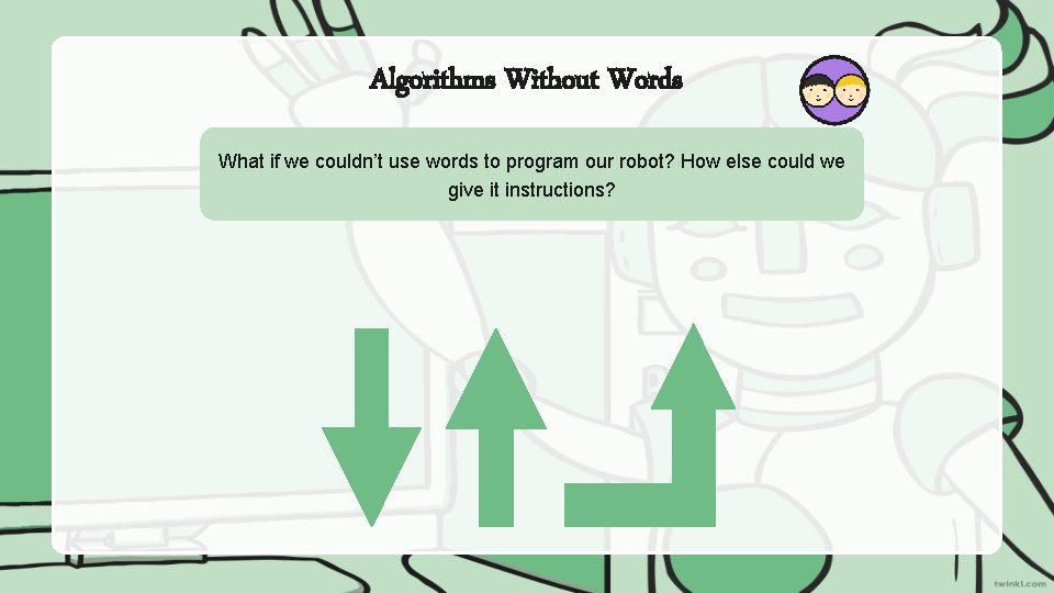 Algorithms Without Words What if we couldn’t use words to program our robot? How