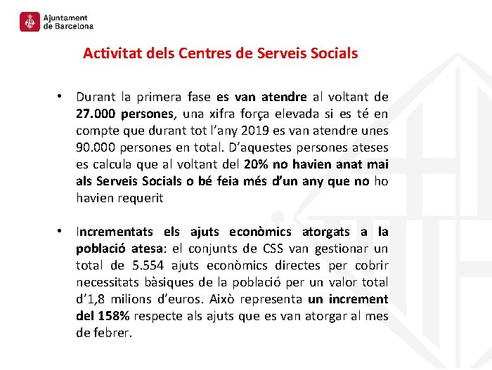 Activitat dels Centres de Serveis Socials • Durant la primera fase es van atendre