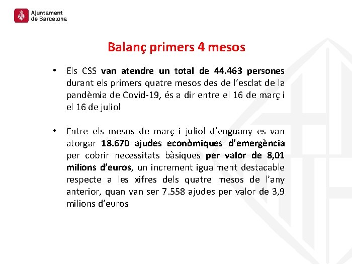 Balanç primers 4 mesos • Els CSS van atendre un total de 44. 463