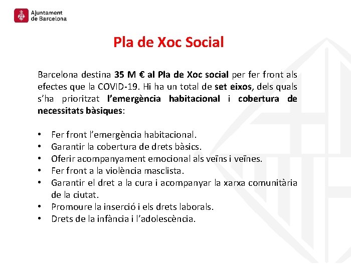 Pla de Xoc Social Barcelona destina 35 M € al Pla de Xoc social