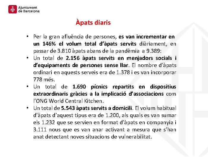 Àpats diaris • Per la gran afluència de persones, es van incrementar en un