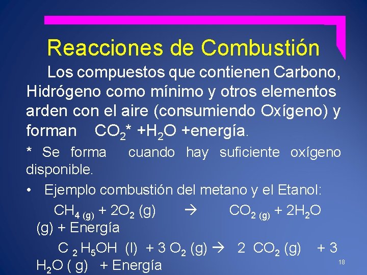 Reacciones de Combustión Los compuestos que contienen Carbono, Hidrógeno como mínimo y otros elementos
