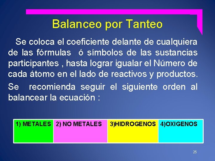 Balanceo por Tanteo Se coloca el coeficiente delante de cualquiera de las fórmulas ó