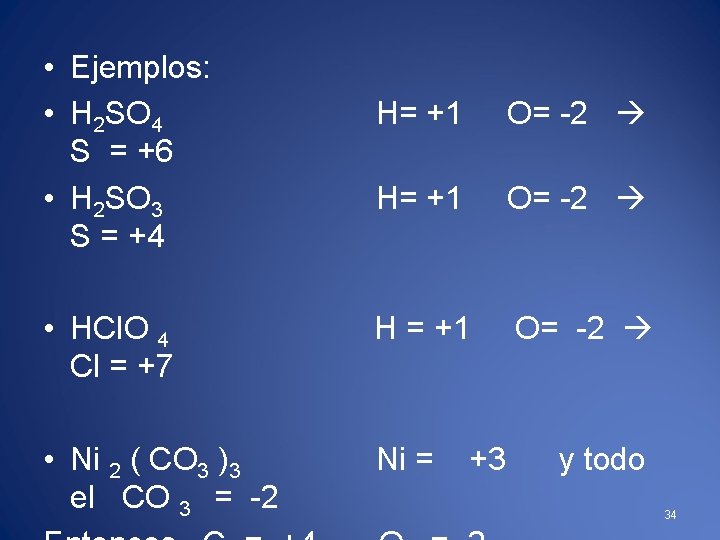  • Ejemplos: • H 2 SO 4 S = +6 • H 2
