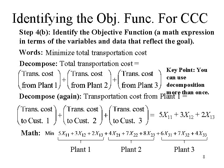 Identifying the Obj. Func. For CCC Step 4(b): Identify the Objective Function (a math