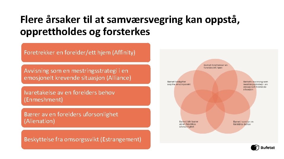 Flere årsaker til at samværsvegring kan oppstå, opprettholdes og forsterkes Foretrekker en forelder/ett hjem