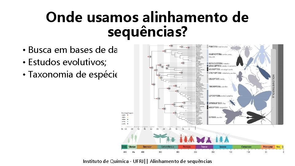 Onde usamos alinhamento de sequências? • Busca em bases de dados; • Estudos evolutivos;