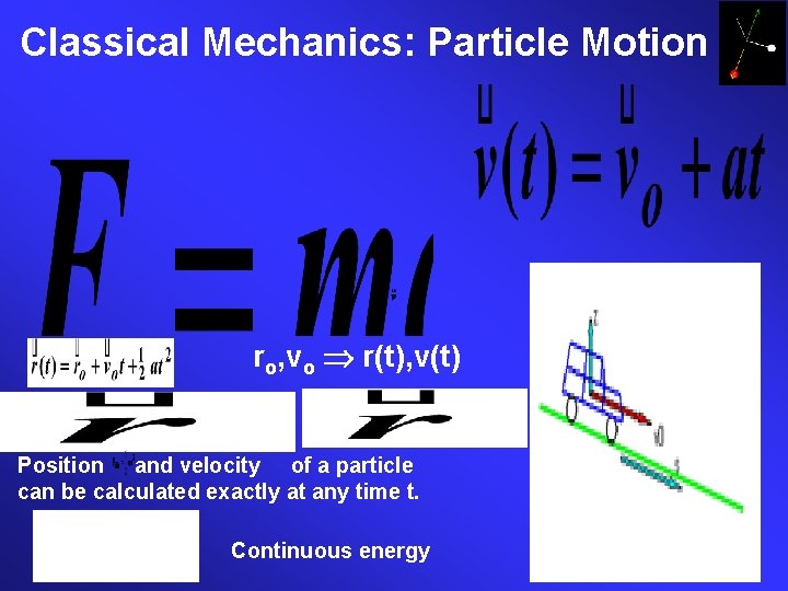 Classical Mechanics: Particle Motion ro, vo r(t), v(t) Position and velocity of a particle