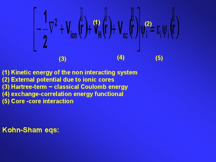 (1) (3) (2) (4) (1) Kinetic energy of the non interacting system (2) External