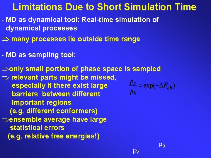 Limitations Due to Short Simulation Time • MD as dynamical tool: Real-time simulation of