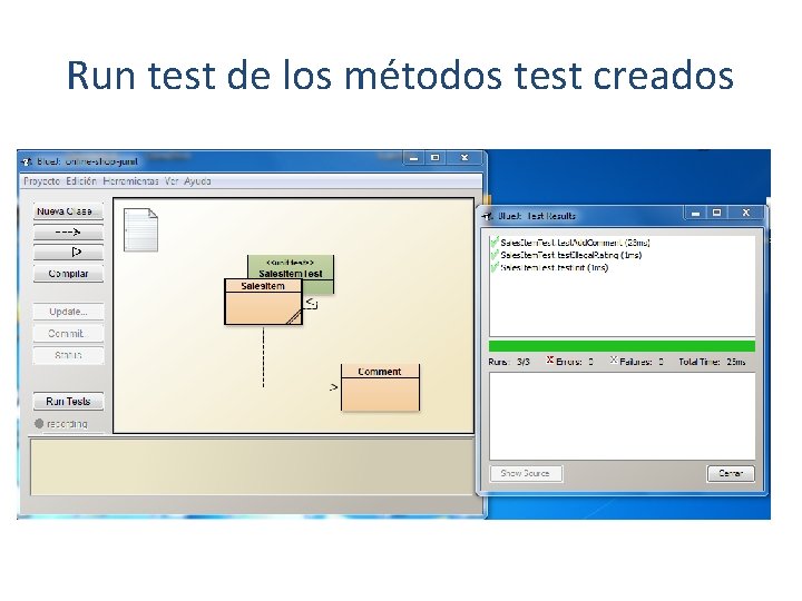 Run test de los métodos test creados 