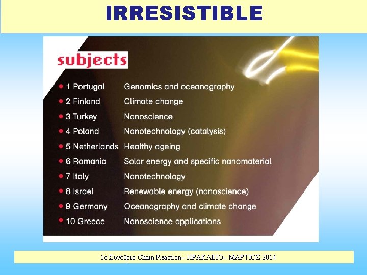 IRRESISTIBLE 1 o Συνέδριο Chain Reaction– ΗΡΑΚΛΕΙΟ– ΜΑΡΤΙΟΣ 2014 