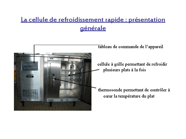 La cellule de refroidissement rapide : présentation générale tableau de commande de l’appareil cellule