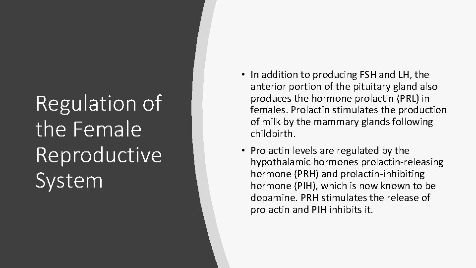 Regulation of the Female Reproductive System • In addition to producing FSH and LH,