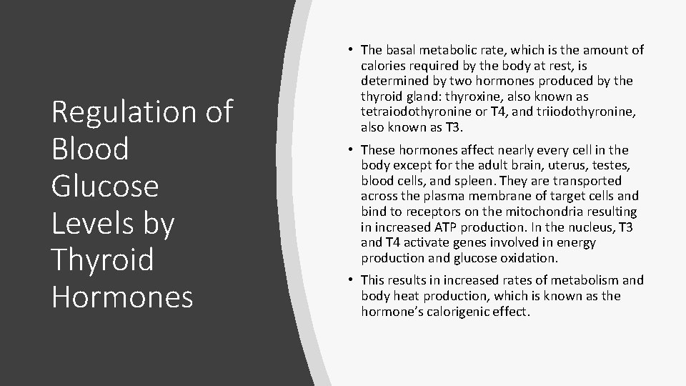 Regulation of Blood Glucose Levels by Thyroid Hormones • The basal metabolic rate, which