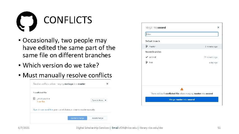 CONFLICTS • Occasionally, two people may have edited the same part of the same