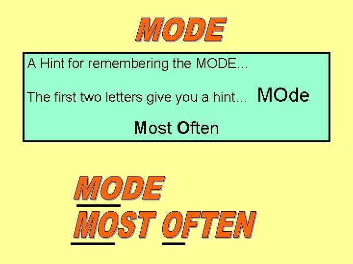 A Hint for remembering the MODE… The first two letters give you a hint…