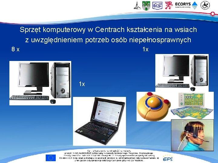 Sprzęt komputerowy w Centrach kształcenia na wsiach z uwzględnieniem potrzeb osób niepełnosprawnych 8 x