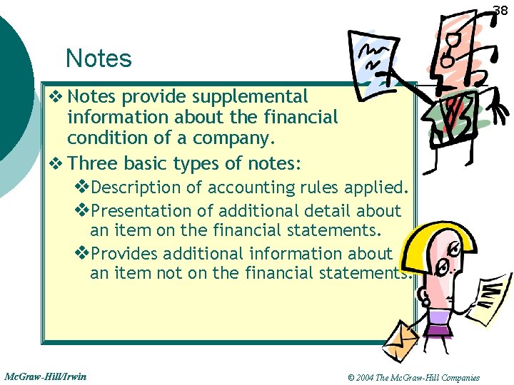 38 Notes v Notes provide supplemental information about the financial condition of a company.