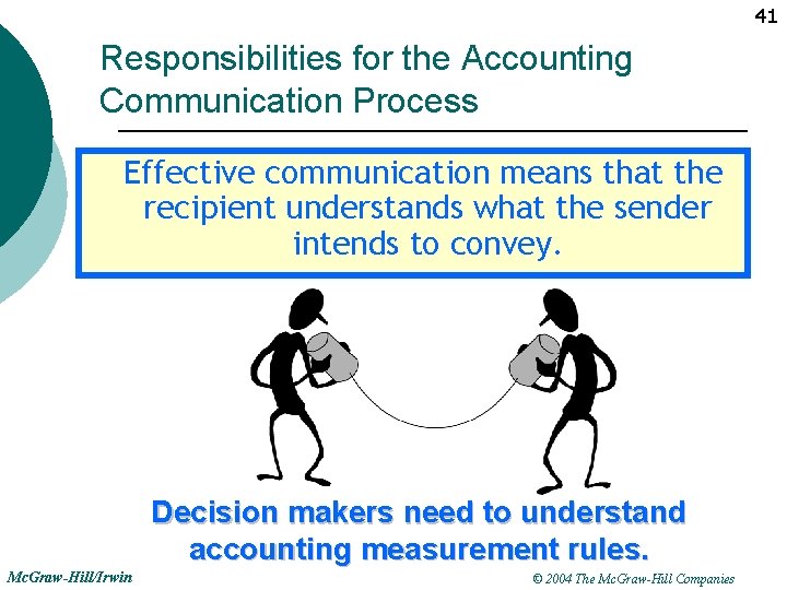 41 Responsibilities for the Accounting Communication Process Effective communication means that the recipient understands
