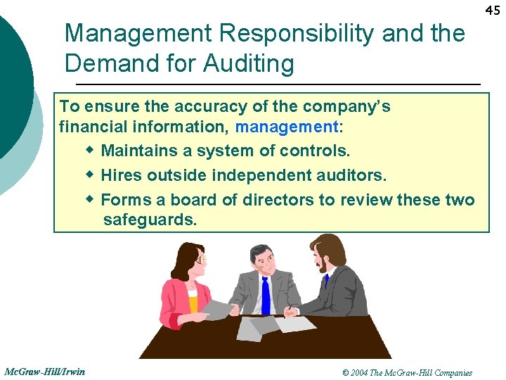 45 Management Responsibility and the Demand for Auditing To ensure the accuracy of the