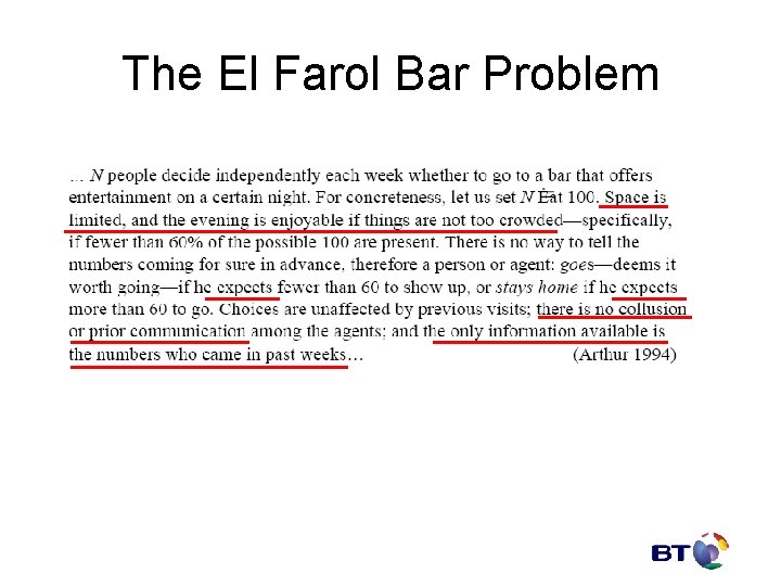 The El Farol Bar Problem 