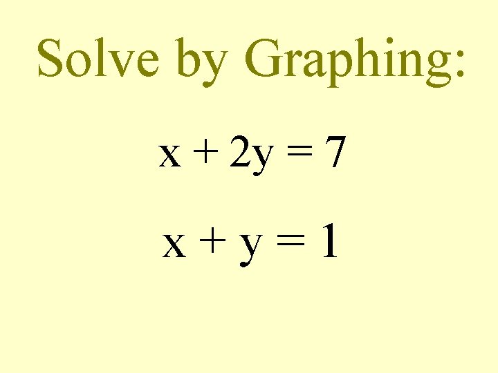Solve by Graphing: x + 2 y = 7 x+y=1 