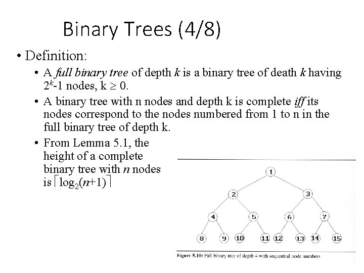 Binary Trees (4/8) • Definition: • A full binary tree of depth k is