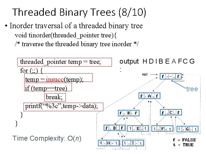 Threaded Binary Trees (8/10) • Inorder traversal of a threaded binary tree void tinorder(threaded_pointer