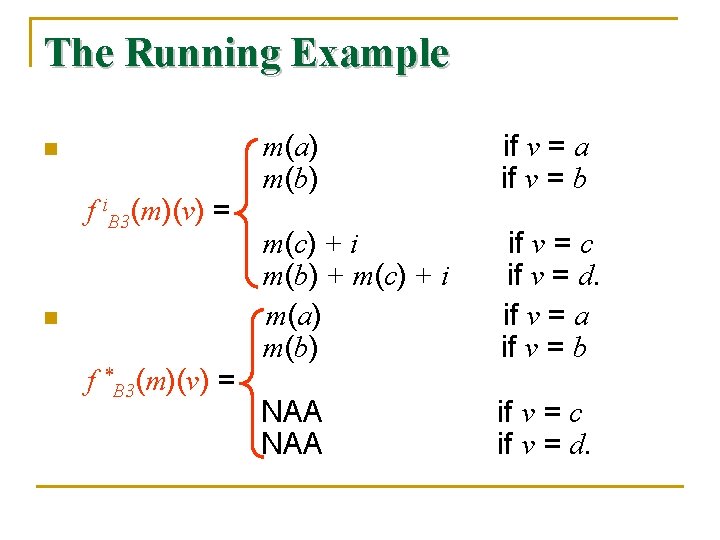 The Running Example n f i. B 3(m)(v) = n f *B 3(m)(v) =