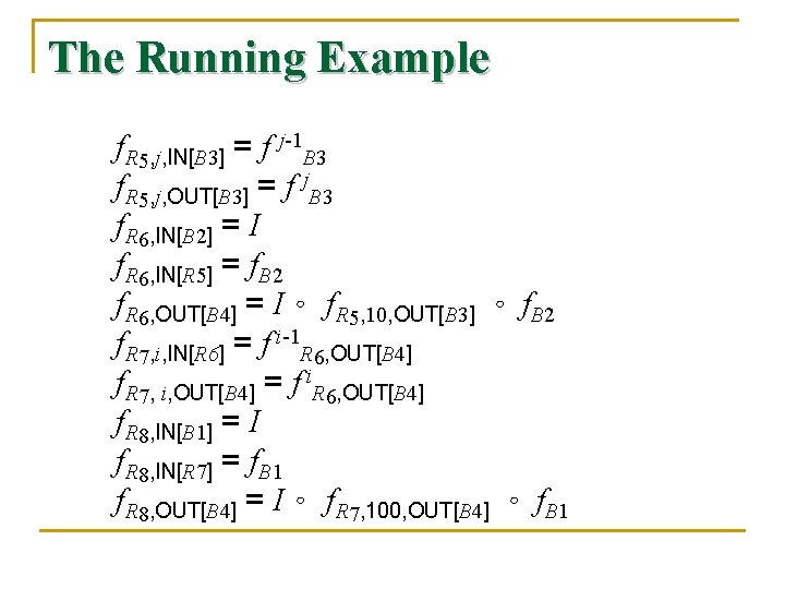 The Running Example f. R 5, j, IN[B 3] = f j-1 B 3