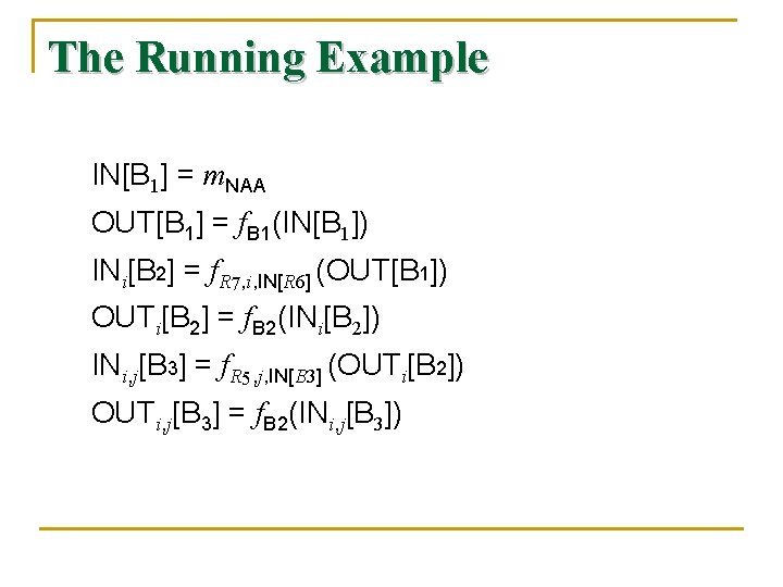 The Running Example IN[B 1] = m. NAA OUT[B 1] = f. B 1(IN[B