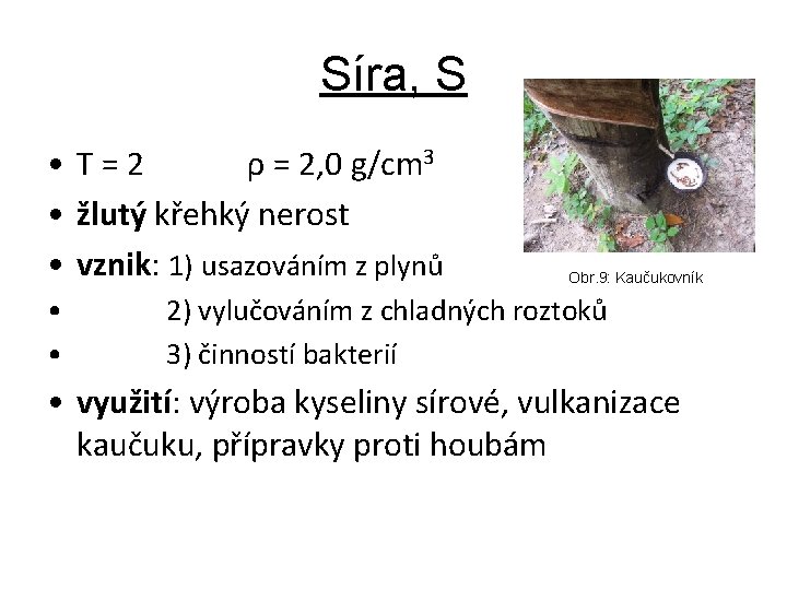 Síra, S • T=2 ρ = 2, 0 g/cm 3 • žlutý křehký nerost