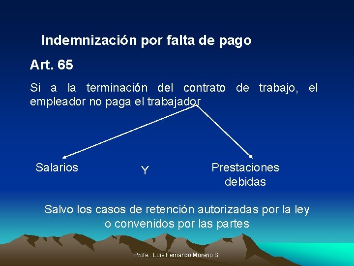 Indemnización por falta de pago Art. 65 Si a la terminación del contrato de