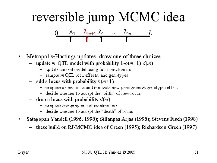 reversible jump MCMC idea 0 1 m+1 2 … m L • Metropolis-Hastings updates: