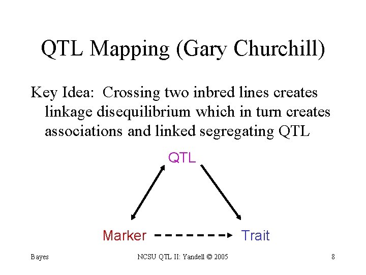 QTL Mapping (Gary Churchill) Key Idea: Crossing two inbred lines creates linkage disequilibrium which