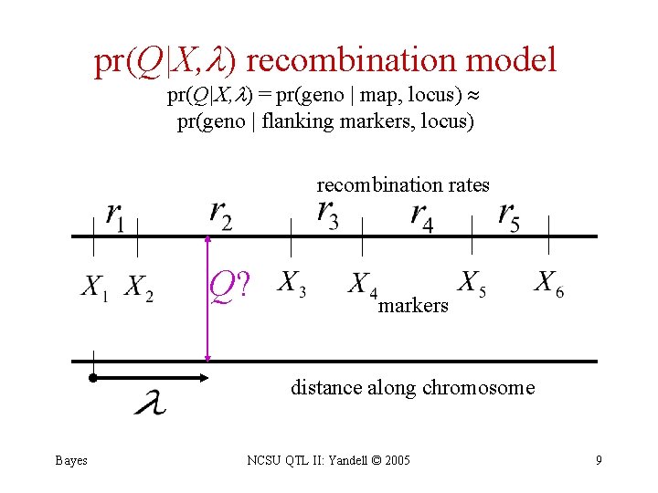 pr(Q|X, ) recombination model pr(Q|X, ) = pr(geno | map, locus) pr(geno | flanking