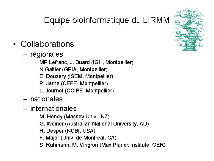 Equipe bioinformatique du LIRMM • Collaborations – régionales MP Lefranc, J. Buard (IGH, Montpellier)