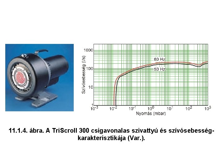 11. 1. 4. ábra. A Tri. Scroll 300 csigavonalas szivattyú és szívósebességkarakterisztikája (Var. ).