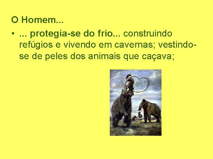 O Homem. . . • . . . protegia-se do frio. . . construindo