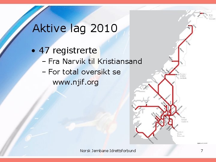Aktive lag 2010 • 47 registrerte – Fra Narvik til Kristiansand – For total