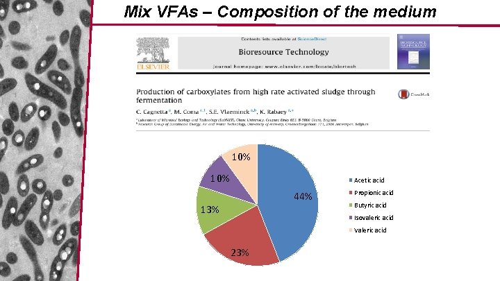 Mix VFAs – Composition of the medium 10% Acetic acid 44% 13% Propionic acid