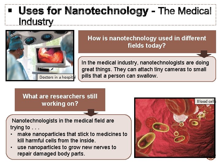 How is nanotechnology used in different fields today? Doctors in a hospital In the