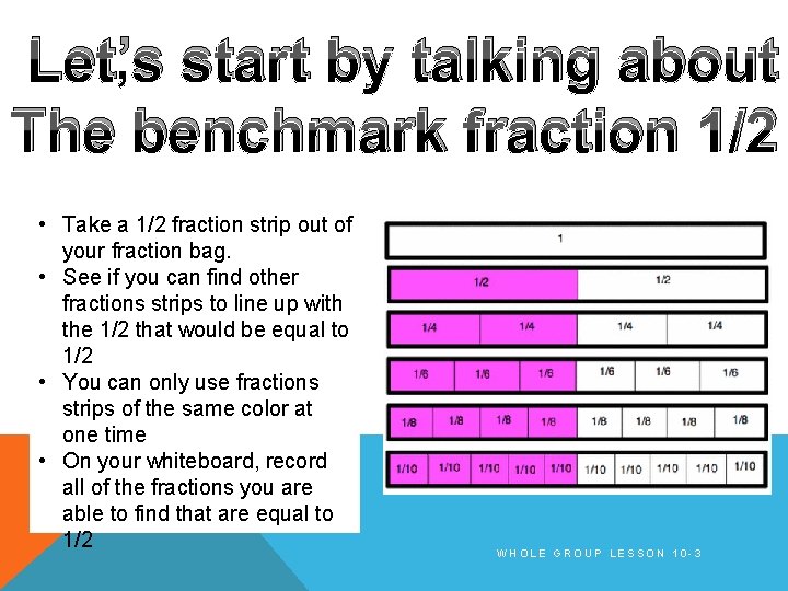 Let’s start by talking about The benchmark fraction 1/2 • Take a 1/2 fraction