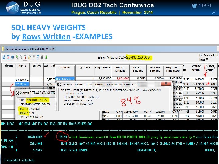 #IDUG 29 SQL HEAVY WEIGHTS by Rows Written -EXAMPLES #IDUG 29 SQL HEAVY WEIGHTS by Rows Written -EXAMPLES