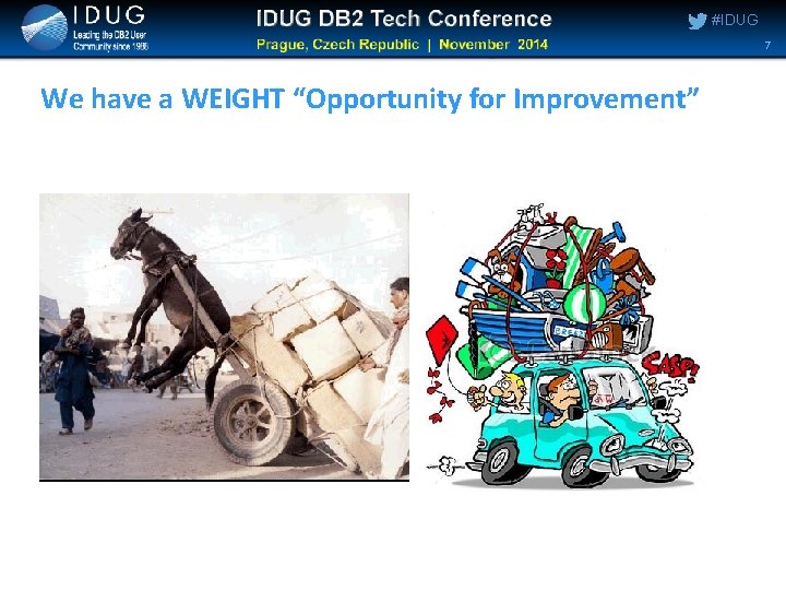 #IDUG 7 We have a WEIGHT “Opportunity for Improvement” #IDUG 7 We have a WEIGHT “Opportunity for Improvement”