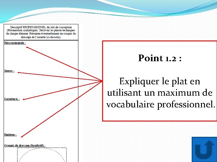 Point 1. 2 : Expliquer le plat en utilisant un maximum de vocabulaire professionnel.