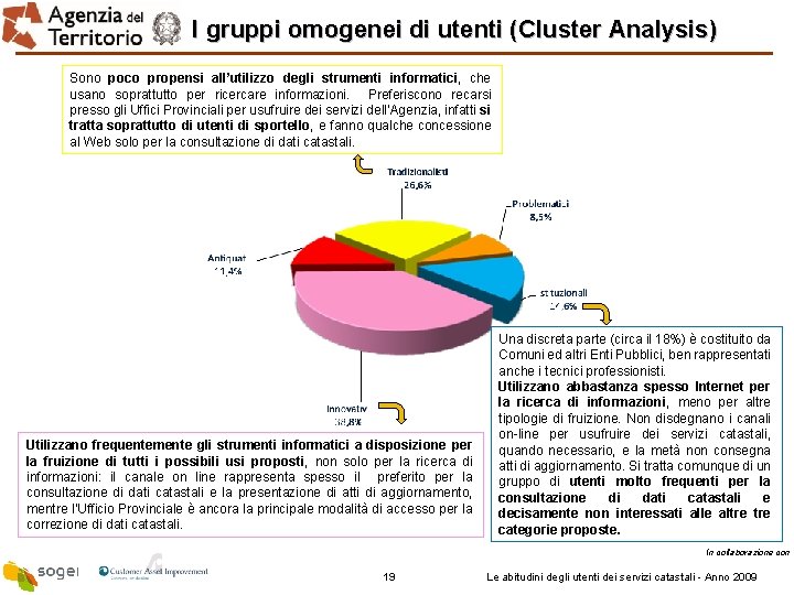 I gruppi omogenei di utenti (Cluster Analysis) Sono poco propensi all’utilizzo degli strumenti informatici,