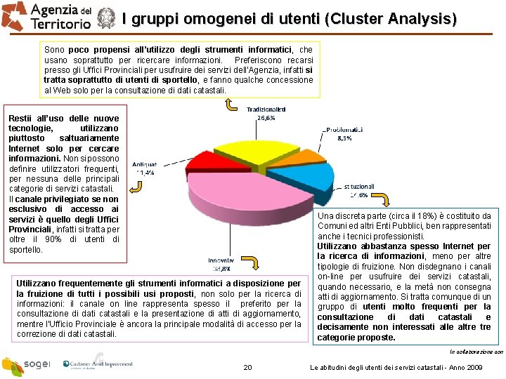 I gruppi omogenei di utenti (Cluster Analysis) Sono poco propensi all’utilizzo degli strumenti informatici,