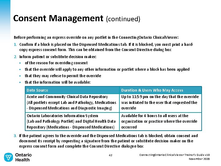 Consent Management (continued) Before performing an express override on any portlet in the Connecting.